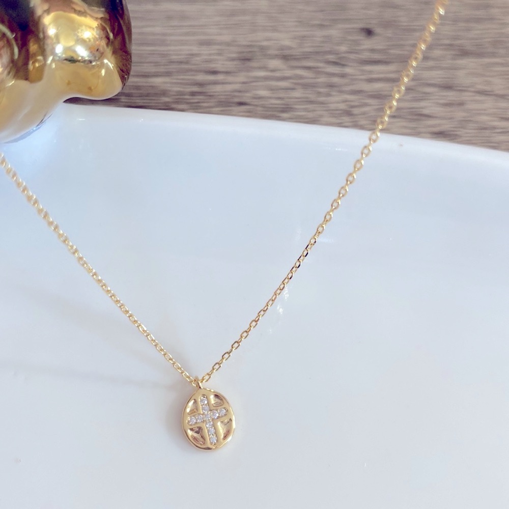 Mini Cross Pendant Necklace 14KGP S925 NEW